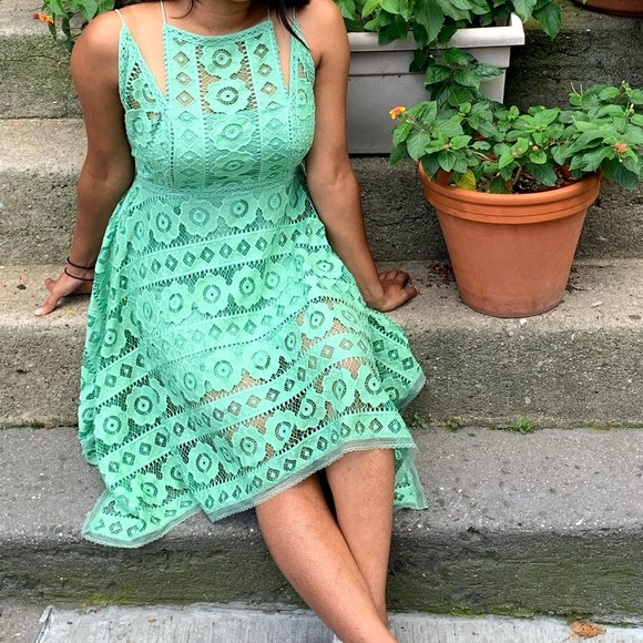 Free People Just Like Honey Mint Green Lace Spaghetti Straps Dress size 6 - Picture 7 of 7